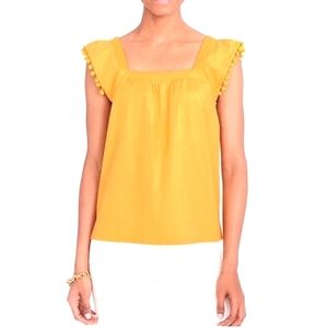 J. Crew mustard pompom square neck cotton top, size 10